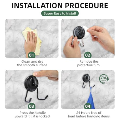 Stainless Still Suction Cup Hooks for Shower, Bathroom, Kitchen, Glass Door, Mirror, Tile – Loofah, Towel, Coat, Bath Robe Hook Holder,(2-PCS), Matte Black - color: Matte Black