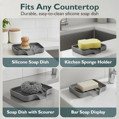 Self Draining Soap Dish with Drain Spout - Bar Soap Holder for Bathroom & Kitchen Sink - Flexible Non-Slip Silicone Soap Holder for Bar Soap, Sponge & Scrubber - 1 Pack - size: 1 Pack