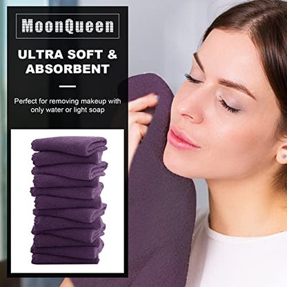 MOONQUEEN Microfiber Facial Cloths Fast Drying Washcloth 12 Pack - Premium Soft Makeup Remover Cloths - Grape Purple - color: Grape Purple, size: 12x12 Inch (Pack of 12)