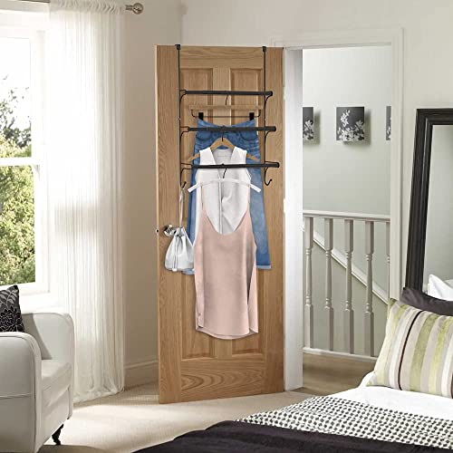Auledio Adjustable Over the Door Triple Towel Rack with Hooks,Black - color: Black