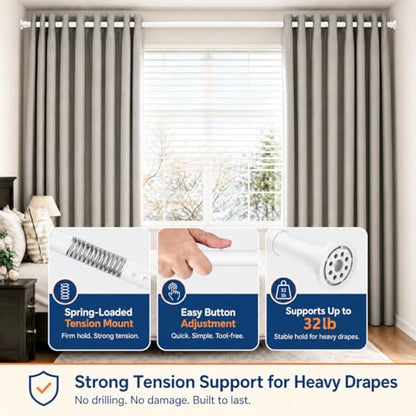 ALLZONE Tension Curtain Rod for Window, 83-123 Inches, Heavy Duty Curtain Rods No Drilling, Non-Slip Bathroom Shower Tension Rod, Renter Friendly, Adjustable, Spring Loaded, Extra Long, White - color: White, size: 83-123 Inches
