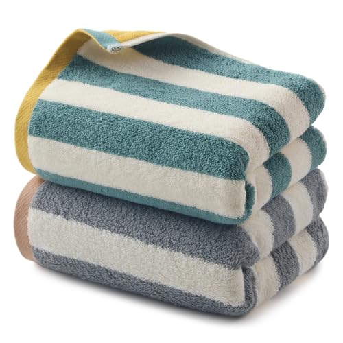 REDKISS Striped Hand Towels for Bathroom, Kitchen Decor, Guest Use, Ultra Soft and Highly Absorbent for Kids Adults, 100% Cotton, 12” x 28”, 2 Pack - color: Green Gray