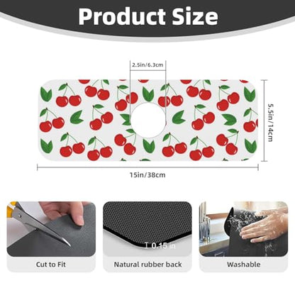 Fruit Cherry Red Cherries Leaves Leaf White Kitchen Sink Splash Guard Faucet Mat Super Absorbent Fast Drying Mat Sink Gadgets-Fast Drying Pad Sink Mat For Kitchen Bathroom (15" X 5.5" ) - color: Cherry Red