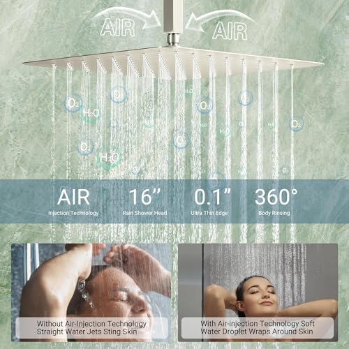 Dasan Thermostatic Dual Shower System with 6 Body Jets, 6-Inch Shower & 16” Rainfall Shower, Luxury Brushed Nickel Shower Faucet Set Rain Shower System for Couples/ 2-Person - color: Brushed Nicke