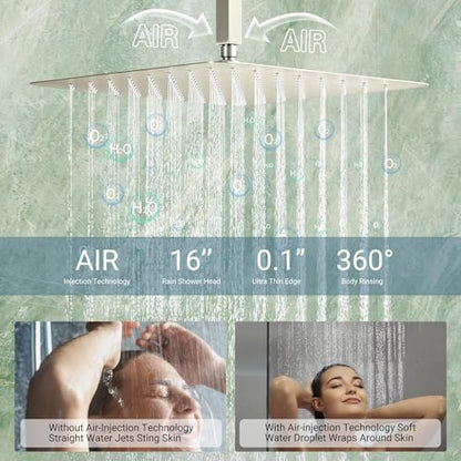 Dasan Thermostatic Dual Shower System with 6 Body Jets, 6-Inch Shower & 16” Rainfall Shower, Luxury Brushed Nickel Shower Faucet Set Rain Shower System for Couples/ 2-Person - color: Brushed Nicke