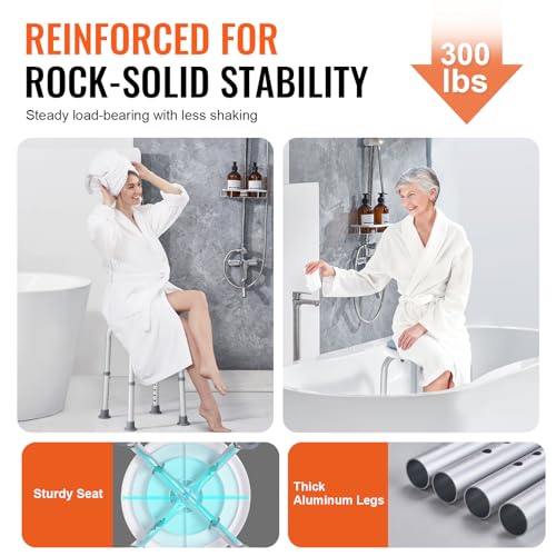 VEVOR Shower Chair for Inside Shower, 360 Degree Swivel Shower Seat, Adjustable Height Shower Stool, Non-Slip Bench Bathtub Seat Stool for Elderly Disabled Adults Handicap, 300 lbs Capacity - size: 300 lbs 360 Degree Swivel Seat