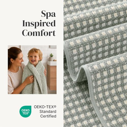 Modern Threads 6 Piece Cotton Bath Towel Set – Ultra Soft 600 GSM Towels – Bathroom Set with Hand Towels and Washcloths – Waffle (Deep Sage) - color: Deep Sage, style: Waffle