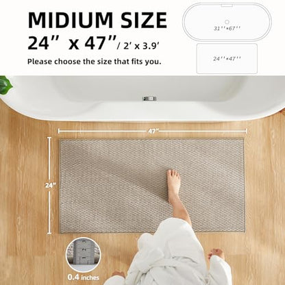 TYUU Bathroom Rugs Non Slip Washable, Super Absorbent Thin Bath Mat Quick Dry Low Pile Bathroom Rug, Beige 24"x47" - color: Beige01, size: 2' X 3'11" (Rectangular)