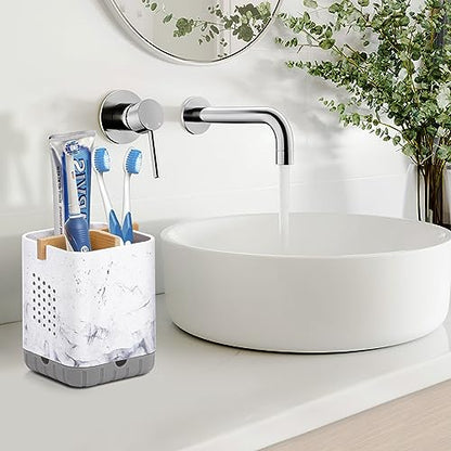 Boperzi Toothbrush Holders, Kids Toothbrush Holder with Drainage, Detachable Anti-Slip Electric Toothbrush Holder, Toothpaste Organizer Storage Caddy for Bathroom Countertop, Shower, Kitchen, Vanity - color: Gray& Marble