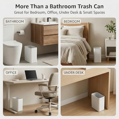 TrashAid Small Bathroom Trash Can, 2.1 Gallons, Slim Wastebasket, White | Quick Toss Open Top, Stainless Steel Garbage Can, Hand-Safe Rolled Edges, Metal Trash Bin for Office/Bedroom/Under Sink/RV
