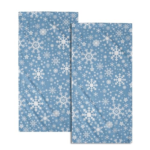 Winter Blue Snowflakes Hand Towels Set of 2 Highly Absorbent Soft Blue Christmas Towels for Bathroom Winter Christmas Deorative Kitchen Towels Washcloth for for House Hotel Gym Spa Yoga Sport 14”x28" - color: Winter Blue Snowflakes