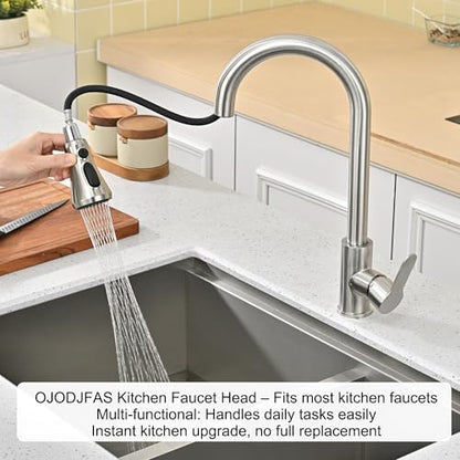 Universal Kitchen Faucet Head Replacement Brushed Nickel,ABS | 3 Function Pull Down Sink Spray Nozzle with 17 Adapter Compatible with Moen,Delta,Kohler,WEWE,American Standard Faucet - color: Brushed Nickel
