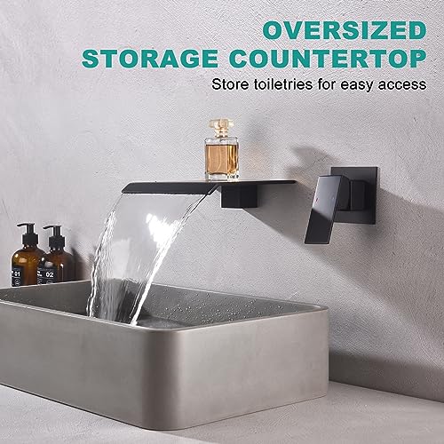 Waterfall Wall Mount Faucet Bathroom Bathtub Tub Faucet Bathroom Sink Faucet Single Handle Tub Filler Rough-in Valve Included Matte Black Modern Basin Mixer Tap - color: Matte Black