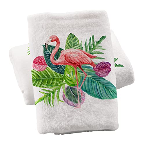 ALAZA Pink Flamingo Hand Towels for Bathroom Set of 2 Fingertip Towel Face Towel, Cotton Soft Absorbent Tropical Decorative Bath Towels 15.5x29.5 inch - color: B006