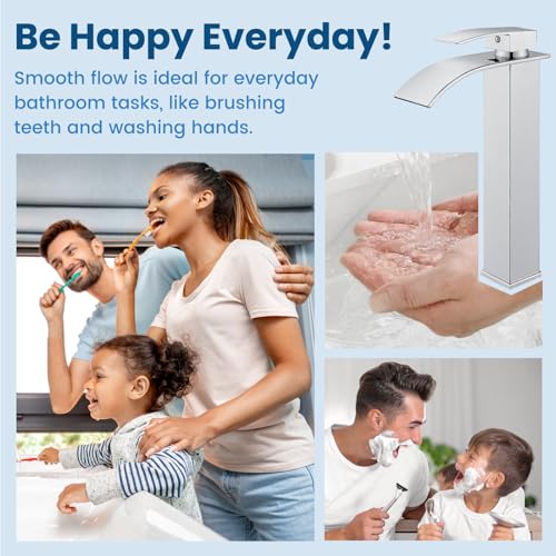 Airuida Vessel Sink Faucet,Chrome Polish Tall Waterfall Bathroom Faucet | Single Handle,Tall Bathroom Faucet 1 Hole,Vanity Faucet,without Drain,Bowl Bathroom Faucet - color: Chrome Polish