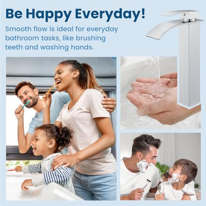 Airuida Vessel Sink Faucet,Chrome Polish Tall Waterfall Bathroom Faucet | Single Handle,Tall Bathroom Faucet 1 Hole,Vanity Faucet,without Drain,Bowl Bathroom Faucet - color: Chrome Polish