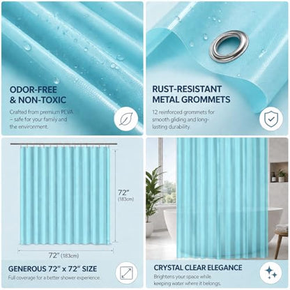 EHZNZIE Aqua Shower Curtain Liner 72x72, PEVA Waterproof Bath Curtain, No Chemical Smell, 3 Weighted Magnets, Durable with Rustproof Metal Grommets - color: Aqua, size: 72"W x 72"L (Pack of 1)
