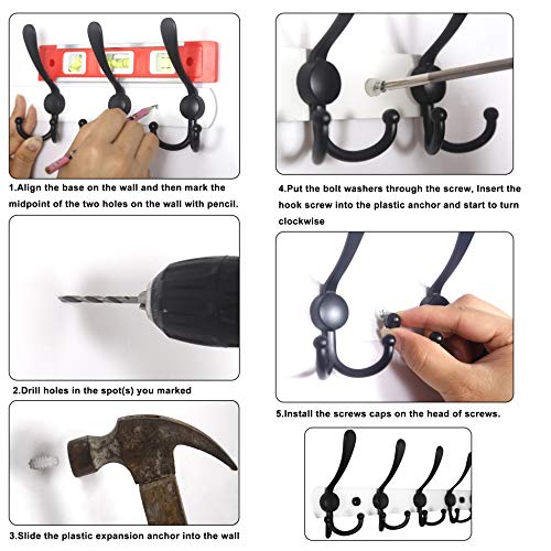 WEBI Coat Rack Wall Mount,Coat Hanger Wall,Coat Hooks Wall Mount,Wall Coat Rack,Hook Rack Rail,5 Triple Hooks for Hanging Coats,Jacket,Clothes,Antique Copper - color: R/Antique Copper, size: 1 Pack