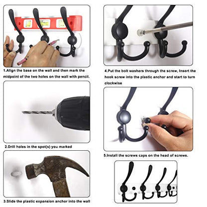 WEBI Coat Rack Wall Mount,Coat Hanger Wall,Coat Hooks Wall Mount,Wall Coat Rack,Hook Rack Rail,5 Triple Hooks for Hanging Coats,Jacket,Clothes,Antique Copper - color: R/Antique Copper, size: 1 Pack