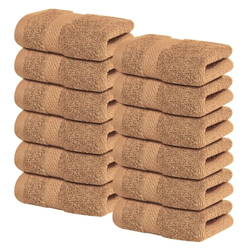 Infinitee Xclusives 100% Cotton Luxury Wash Cloths for Showering - 12 Pack | Washcloths [13x13] - Soft and Absorbent Face Towels for Bathroom Wash Clothes - Gym, Spa & Hotel Use - color: Cosmic Sand, size: Washcloths - 12 Pack