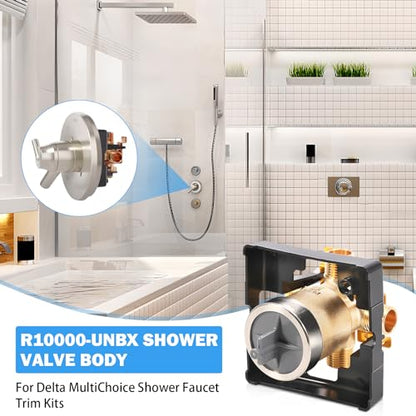 R10000-UNBX MultiChoice Tub and Shower Rough-In Valve Body, 1/2-Inch | Fits Delta 13/14, 17 and 17T Series Trim Kits; Universal Inlets Support PEX, Copper and CPVC Connections - style: R10000-UNBX