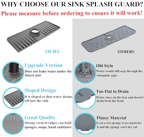 YATOISUR Sink Splash Guard 14.4” x 5.4” - Sink Faucet Mat with Faucet Water Catcher Mat & Soap Dish & Sponge Holder 3 in 1 - Silicone Faucet Handle Drip Catcher Tray for Kitchen RV & Bar Faucet, Grey - color: Gray