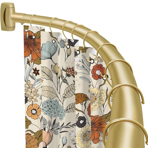 Curved Shower Curtain Rod 35-82In(2.9-6.8Ft), Gold Round Rustproof Shower Rod for Bathroom Bathtub, Adjustable Arched Shower Curtain Rod, Never Rust|Extra Space|Non-Slip|Expandable|Need to Drill. - color: Gold