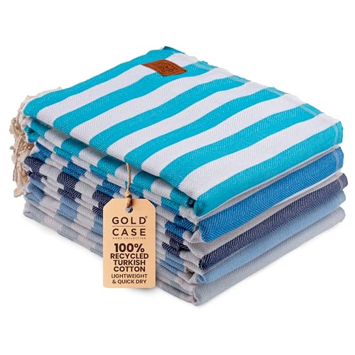 Gold CASE Turkish Beach Towel Set of 5 – 100% Cotton Beach Towels Oversized 70x38'' – MYRA Quick Dry Swim Towel – Lightweight Turkish Towels Set in Blue - color: Tones of Blue, size: Beach-Bath Towel Set of 5