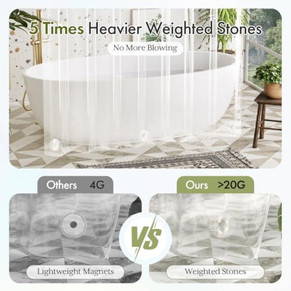 Bathway Shower Curtain Liner Clear Heavy Duty Shower Curtain Liner 60x72 Plastic Shower Liner PEVA Waterproof Shower Curtain Liner Thick for Bathroom with 3 Big Stones and 10 Rustproof Grommets - color: 1b-clear Heavy, size: 60"W x 72"L (Pack of 1)