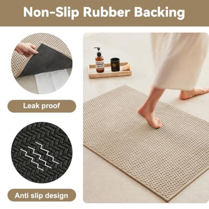 Triohero Bathroom Rugs Non Slip Washable, Super Absorbent Thin Bath Mat Small Quick Dry Low Pile Bathroom Rug, Beige 16x24 - color: Beige New, size: 16"x24"