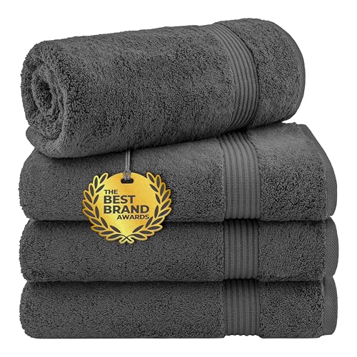 Cotton Paradise Turkish Towel Set, Soft Absorbent Quick Dry, 4 Piece Bath Towel Set, Dark Gray - color: Dark Gray, size: 27"x54"
