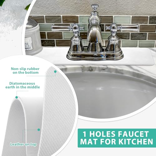 Tioncy 2 Pcs Faucet Mat Sink Splash Guard Oval-hole Oval Splash Pad for Kitchen Sink Oval Base Diatomite Faucet Mat for Bathroom Absorbent Mat Splatter Screens (White) - color: White