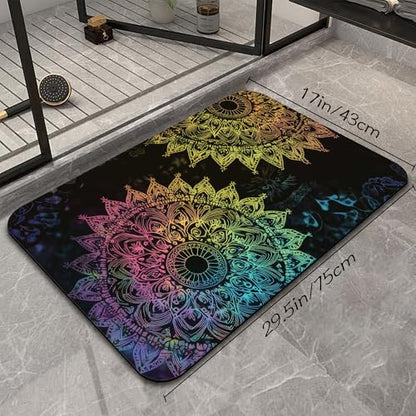 Mandala Flower Bathroom Rugs Mat, Super Absorbent Quick Drying Floor Mat for Bathroom Entryway 17"x30" - color: Mandala Flower