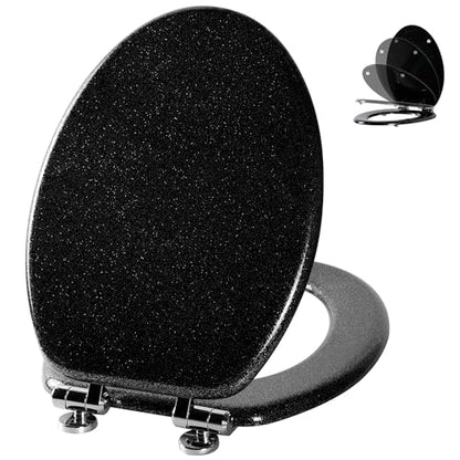 Angol Shiold Glitter Toilet Seat Molded Wood Elongated Toilet Seat with Quietly Close and Quick Release Hinges, Easy to Install also Easy to Clean (Elongated 18.5'', Black) - color: Black, size: Elongated 18.5‘’