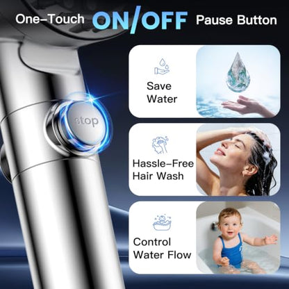 Filtered Shower Head with Handheld, High Pressure Shower Head with Filters | 3 Filters, ON/OFF Switch, Removes Chlorine for Hard Water, Improves Skin & Hair, 4 Mode Showerhead, Power Wash, Holder & Hose