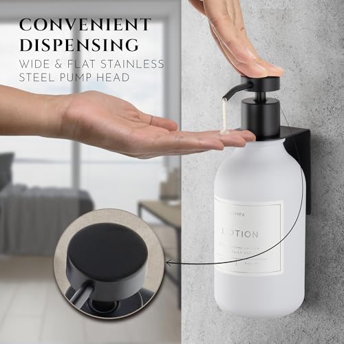 Shower Shampoo Dispenser Wall Mounted – Refillable 16.9 oz White Bottle with Stainless Steel Pump & No-Drill Adhesive Holder – Soap Dispenser for Bathroom (1 X White/Black) - color: 1 X White/Black