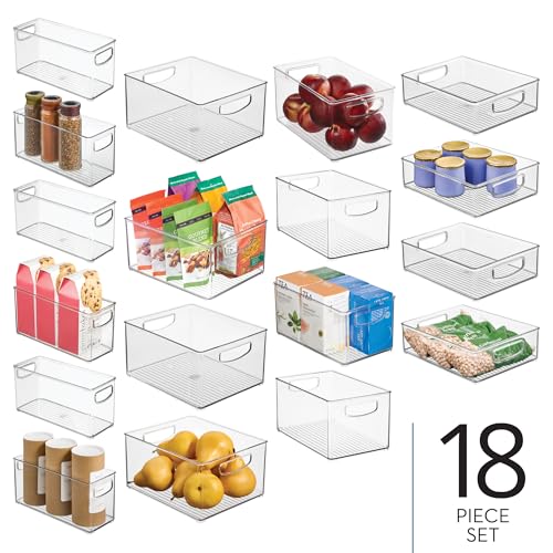 iDesign Stackable Plastic Handle Bin Storage Organizers, 18 Pack, Clear | For Kitchen, Fridge, Pantry, Home, Assortment Set - style: Pack of 18