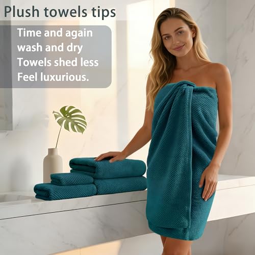 VOOVA & MOVAS 3PC Towel Set, 100% Cotton, Deep Turquoise | 1 Large Bath 30x56 In, 1 Hand 18x28 In, 1 Wash Cloth 13x13 In, Quick Dry, Soft, Thick, Bathroom Essentials - color: Deep Turquoise, size: 3 PC Bathroom Towel Set