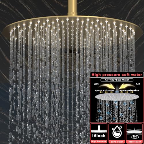 HOMEDEC 16" Round Shower Faucet Set with 6" Wall Mounted Shower Head, 4 Way Shower Valve with 2-Function Handheld Shower and Body Jets, Brushed Gold - color: Brushed Gold, style: 4-Way + 1x 6" Top