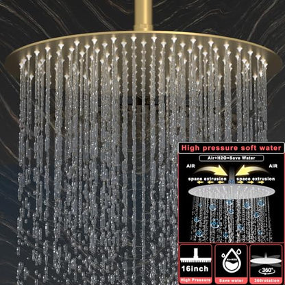 HOMEDEC 16" Round Shower Faucet Set with 6" Wall Mounted Shower Head, 4 Way Shower Valve with 2-Function Handheld Shower and Body Jets, Brushed Gold - color: Brushed Gold, style: 4-Way + 1x 6" Top