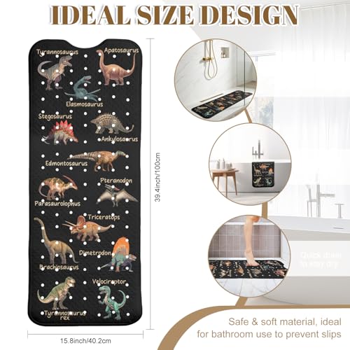 Dinosaur Bathtub Mat Non Slip with Drain Holes and Suction Cups Bath Mat 40x16 Inch Tub Mats Shower Mats for Kids - color: Dinosaur