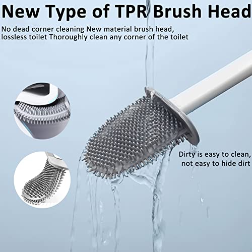 Toilet Brush with Holder, Flexible Rim Cleaner, Wall Mounted | PP Silicone Material, Compact Size, Flat Bendable Head Brush with Ventilation Slots Base, Ideal for Toilet, Sink, Tub