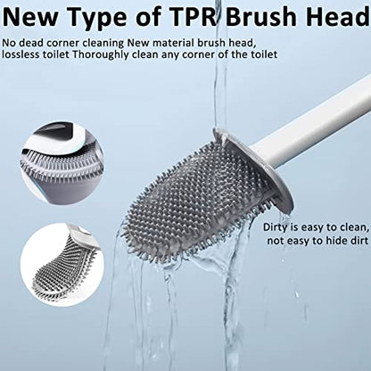 Toilet Brush with Holder, Flexible Rim Cleaner, Wall Mounted | PP Silicone Material, Compact Size, Flat Bendable Head Brush with Ventilation Slots Base, Ideal for Toilet, Sink, Tub