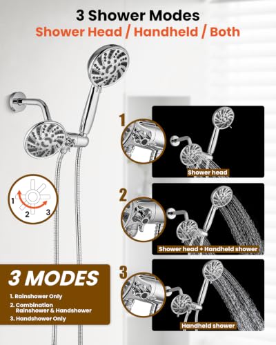 gotonovo Dual Shower Head Kit with Valve 6 Mode Handheld Polished Chrome | 6 Mode ABS Rain Head 6 Mode ABS Handheld Spray 2 in 1 Bathroom Trim Kit Pressure Balance Valve Shower Head and Handle Set - color: Chrome