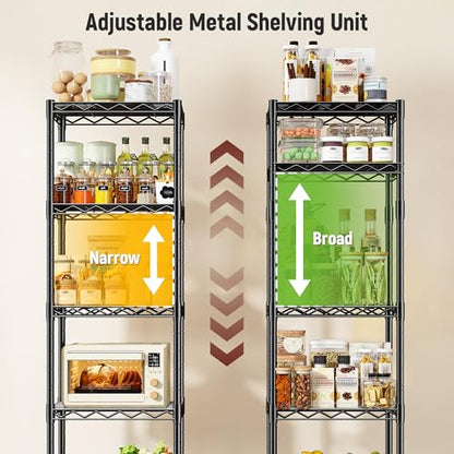 DurayLoly 15.8"W 5-Tier Narrow Wire Shelving, Adjustable shelf, for Kitchen | Slim 15.8"Wx11.8"Dx53"H, Leveling feet+anti-tip, Rustproof, 10-min tool-free assembly, For kitchen, bath, laundry, pantry - size: 15.8"W x 11.8"D x 53"H