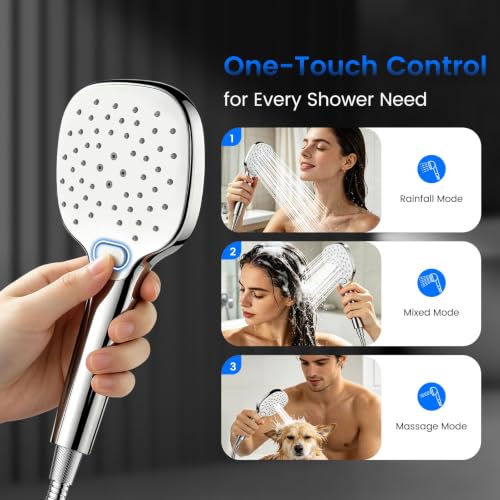 10" Rain Shower Head with Handheld Spray, Dual High Pressure Showerhead | Rainfall Shower Heads Combo with Multi Spray, Detachable Hand Showerhead Set with 71 Inch Shower Hose & Extra Holder - color: Chrome