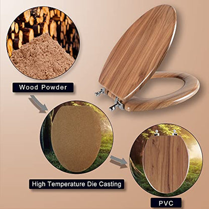 Elongated Toilet Seat Molded Wood Toilet Seat with Zinc Alloy Hinges, Easy to Install also Easy to Clean, Anti-pinch Wooden Toilet Seat by Angol Shiold (Elongated, Natural) - color: Natural, size: Zinc Alloy Hinge
