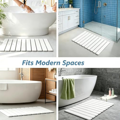 2-in-1 Foldable Stone Bath Mat & Dry Sink Caddy Set, Quick Dry Diatomaceous Earth Bath Mat, Water Absorbing Non Slip Bathroom Floor Mat, Tub & Vanity Counter