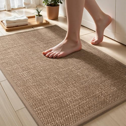 Non Slip Bath Mat Thin Bathroom Rugs Fit Under Door | Machine Washable Quick Dry Camel Small Toilet Rugs with Rubber-Backing, 17" x 24" - color: Dark Beige, size: Small(17"x24")