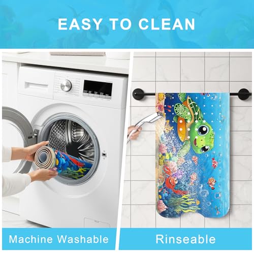 Baby Bath Mat for Tub Non Slip Kids, BPA Free Extra Long Bathtub Mat 40x16 with Drain Holes and 200 Suction Cups, Non Toxic Machine Washable Toddler Bath Mat, No Fading, Baby Turtle - color: V-turtle 3